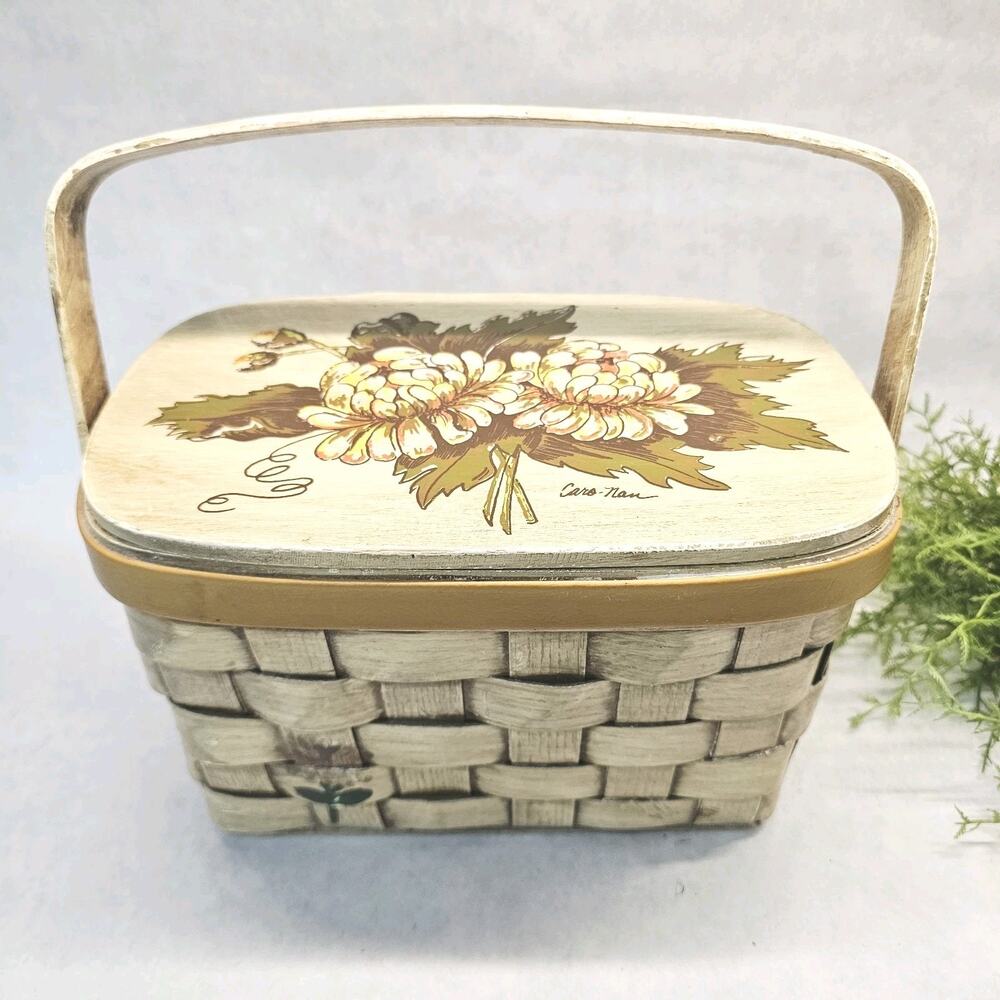 Floral Signed Coro Nan Hand Painted Basket Purse Cream Flowers 1970's Chic 70s